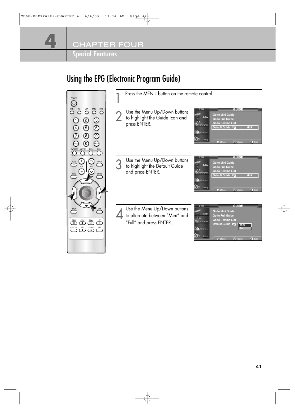 Using the epg (electronic program guide), Chapter four special features | Samsung SIR-T351 User Manual | Page 41 / 51
