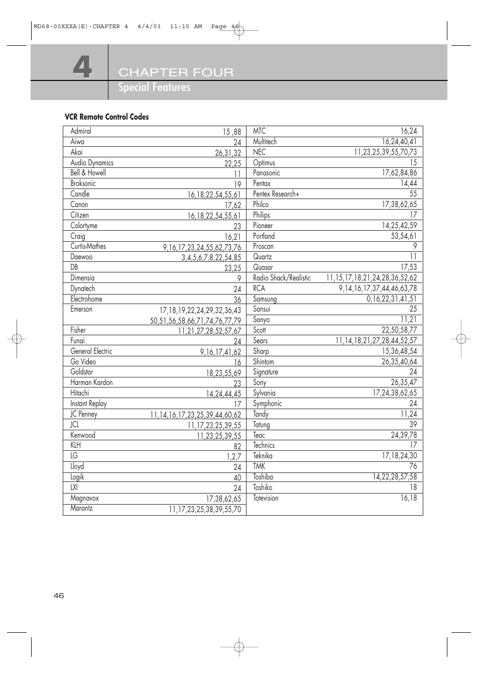 Chapter four special features | Samsung SIR-T351 User Manual | Page 46 / 51