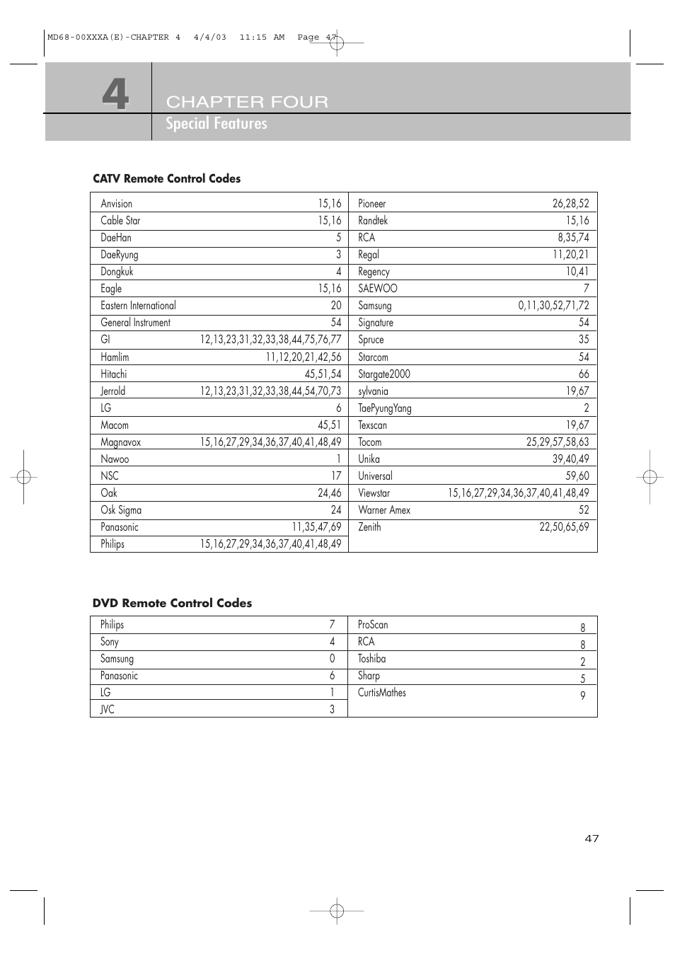 Chapter four special features | Samsung SIR-T351 User Manual | Page 47 / 51