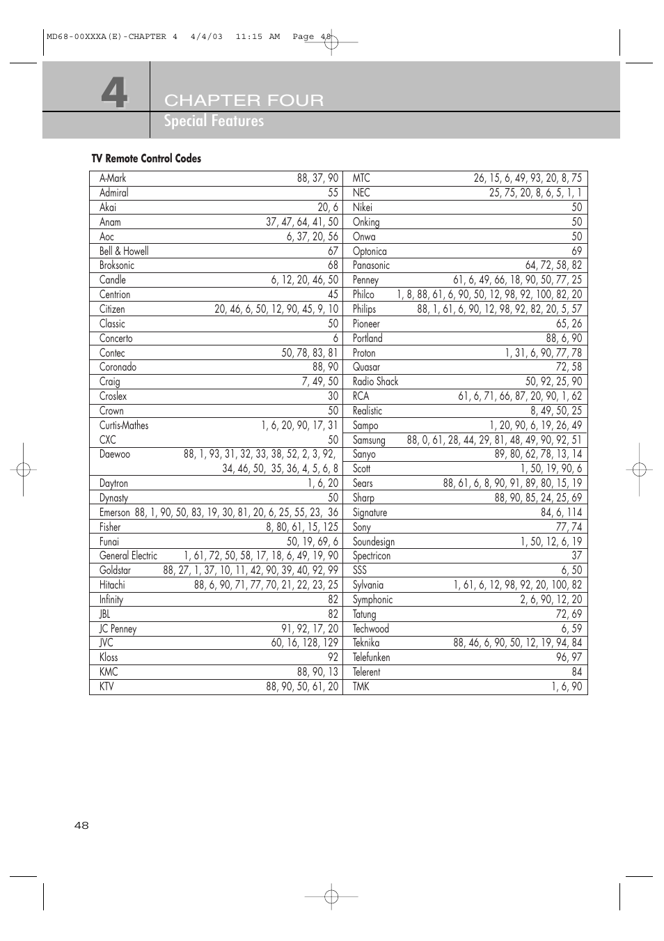 Chapter four special features | Samsung SIR-T351 User Manual | Page 48 / 51