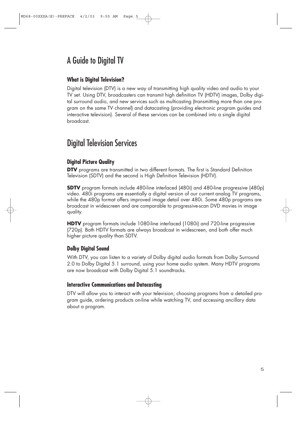 A guide to digital tv, Digital television services | Samsung SIR-T351 User Manual | Page 5 / 51