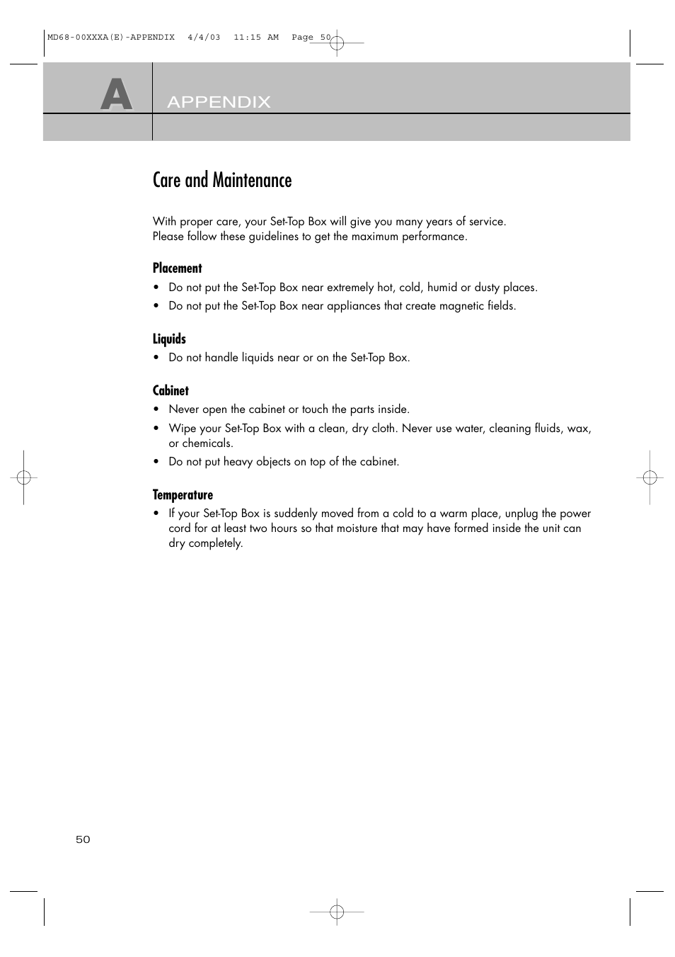 Care and maintenance | Samsung SIR-T351 User Manual | Page 50 / 51