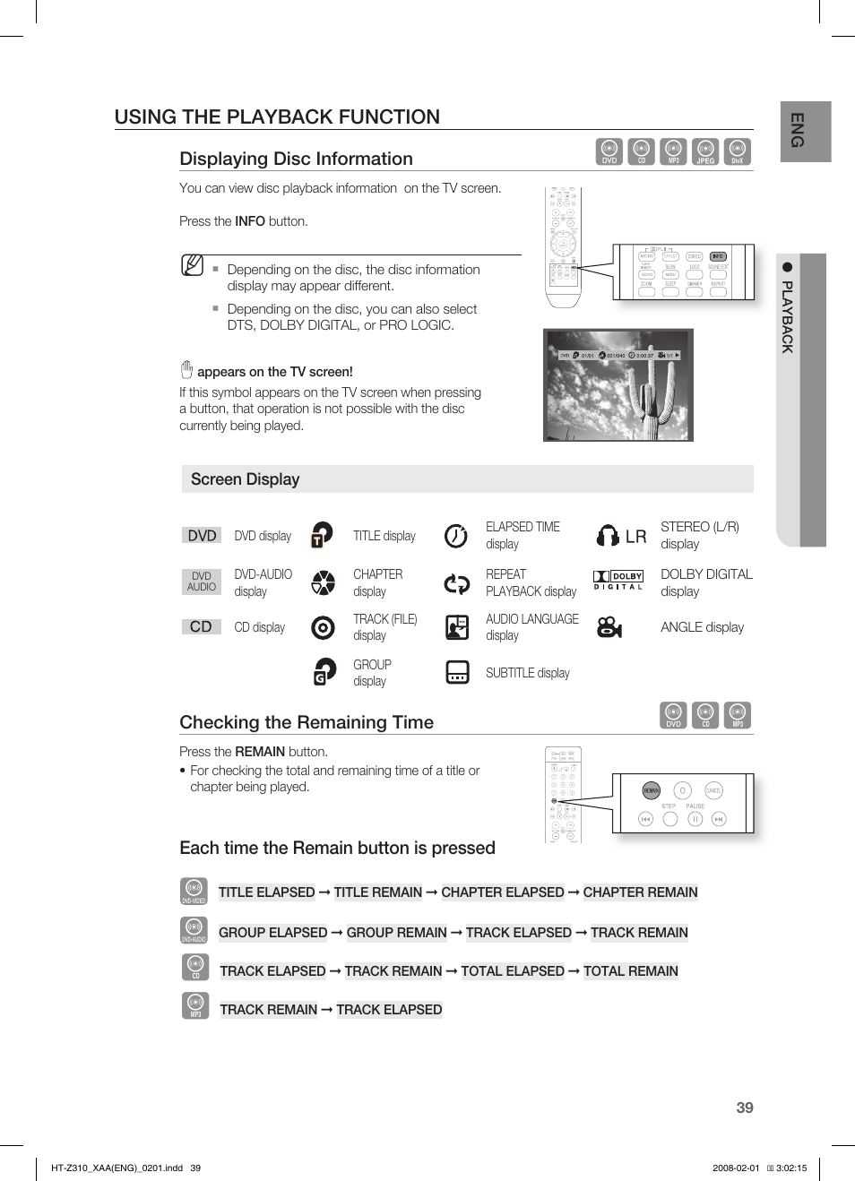 Dbagd, Using the playback function | Samsung HT-TZ312  EN User Manual | Page 41 / 73