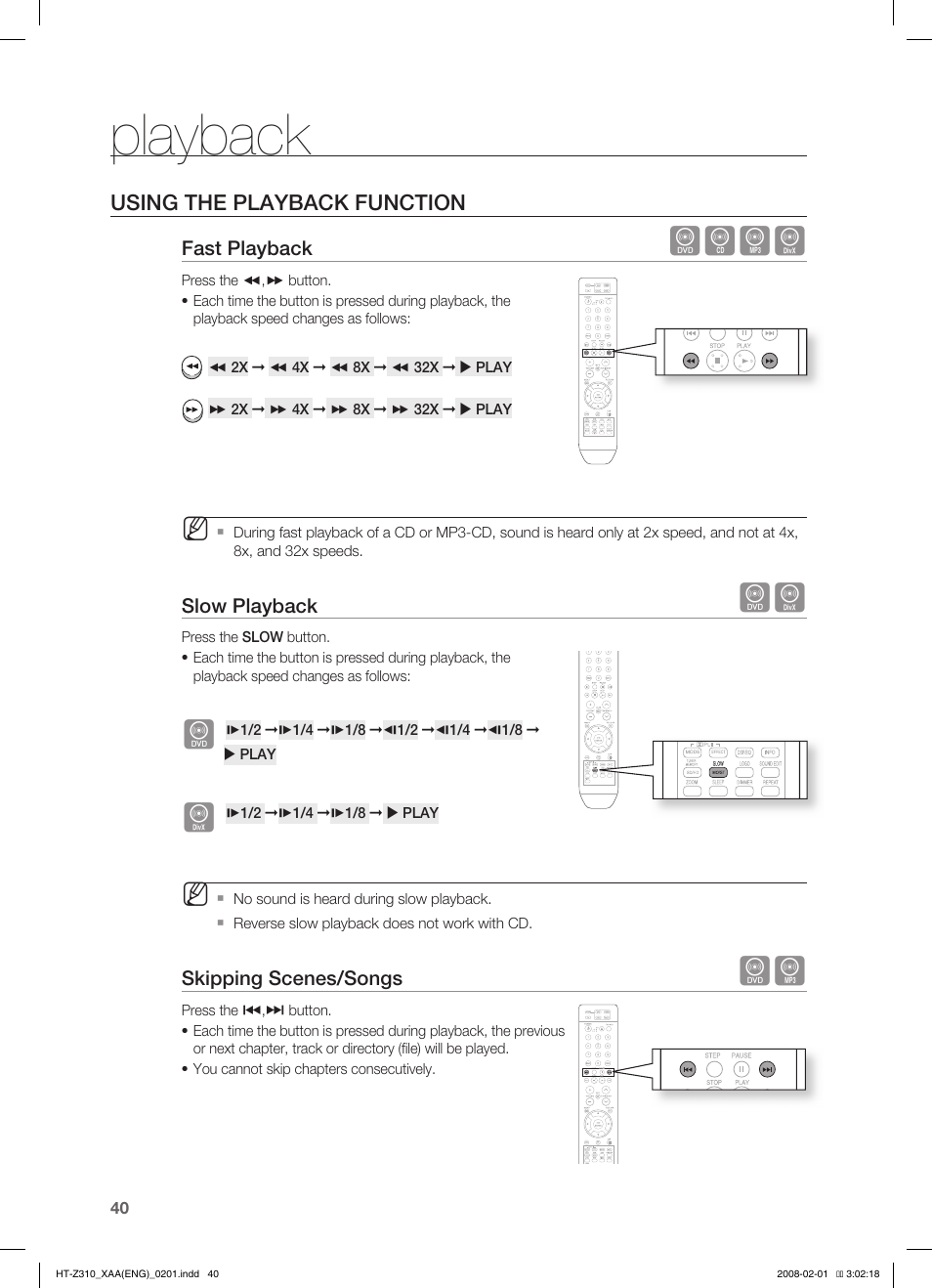 Repeat playback, Playback, Dbad | Samsung HT-TZ312  EN User Manual | Page 42 / 73