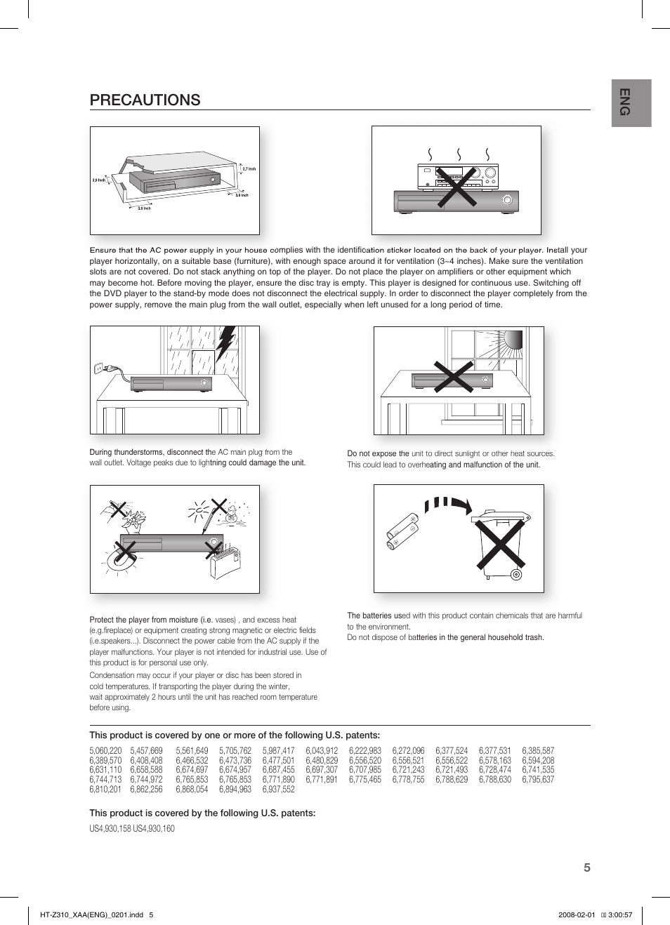 Precautions | Samsung HT-TZ312  EN User Manual | Page 7 / 73