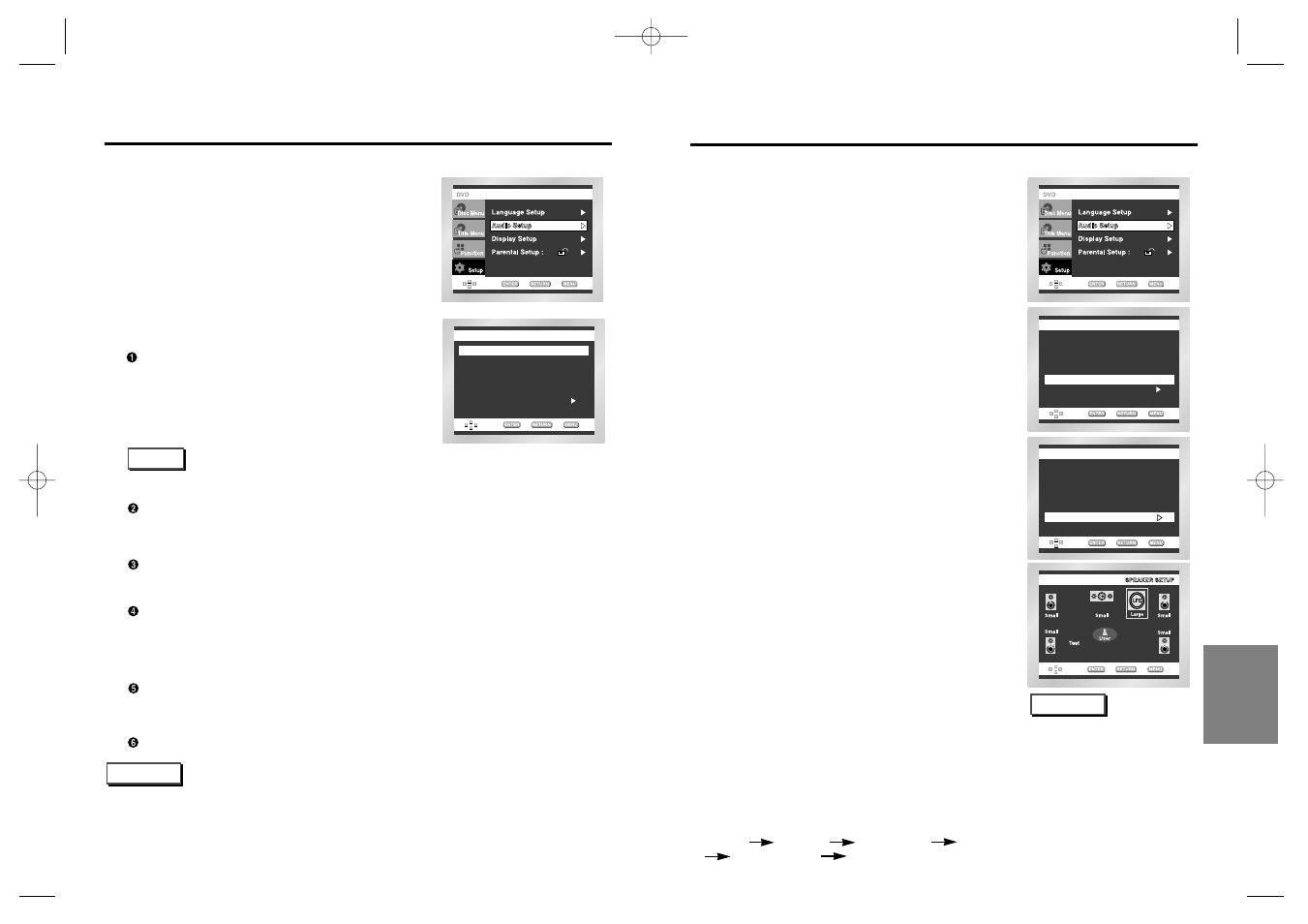 Surround sound speaker setup, Setting up the audio options, Dvd-p538k only) | Samsung DVD-E138B User Manual | Page 26 / 29