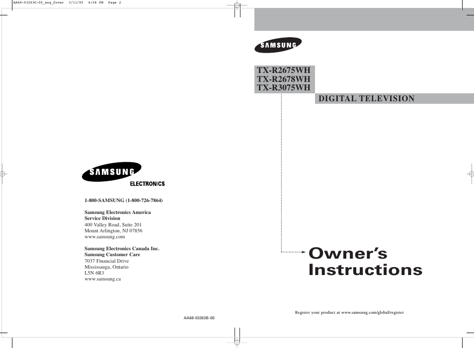 Samsung DynaFlat TX R3075WH User Manual | 80 pages