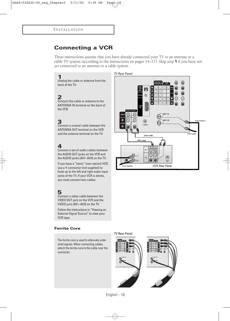 Connecting a vcr | Samsung DynaFlat TX R3075WH User Manual | Page 18 / 80