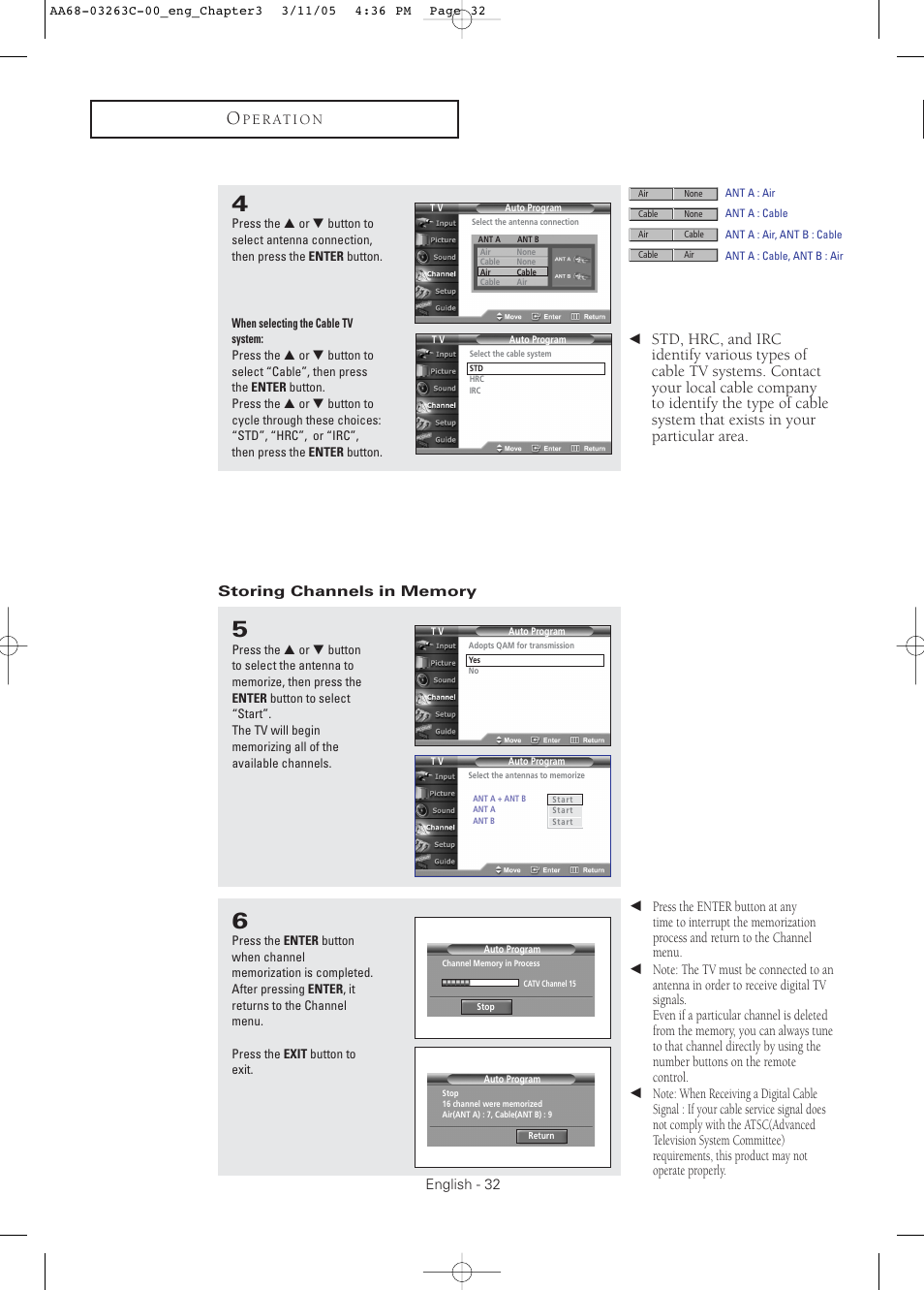 Storing channels in memory, English - 32 | Samsung DynaFlat TX R3075WH User Manual | Page 32 / 80