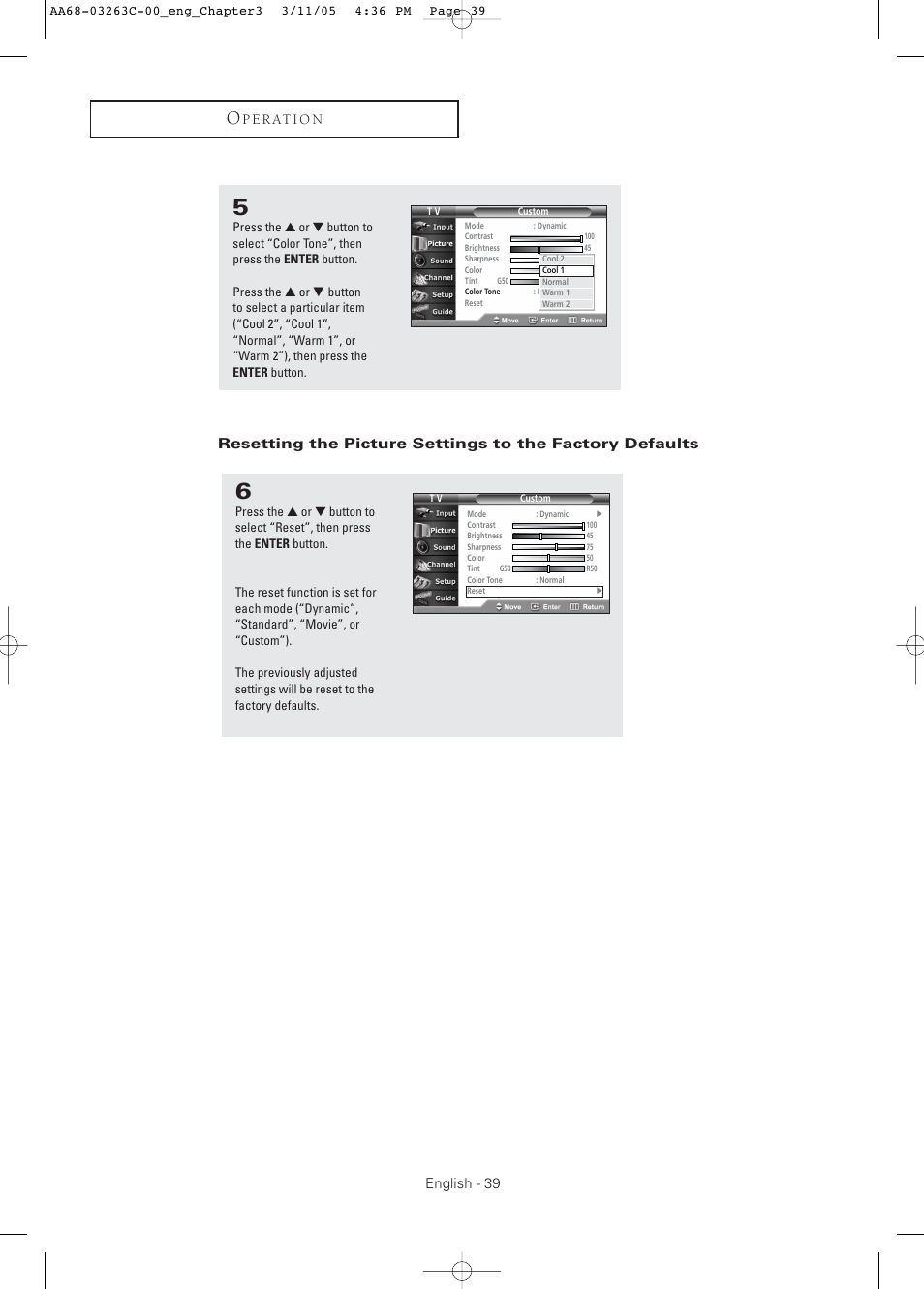 English - 39, P e r at i o n | Samsung DynaFlat TX R3075WH User Manual | Page 39 / 80