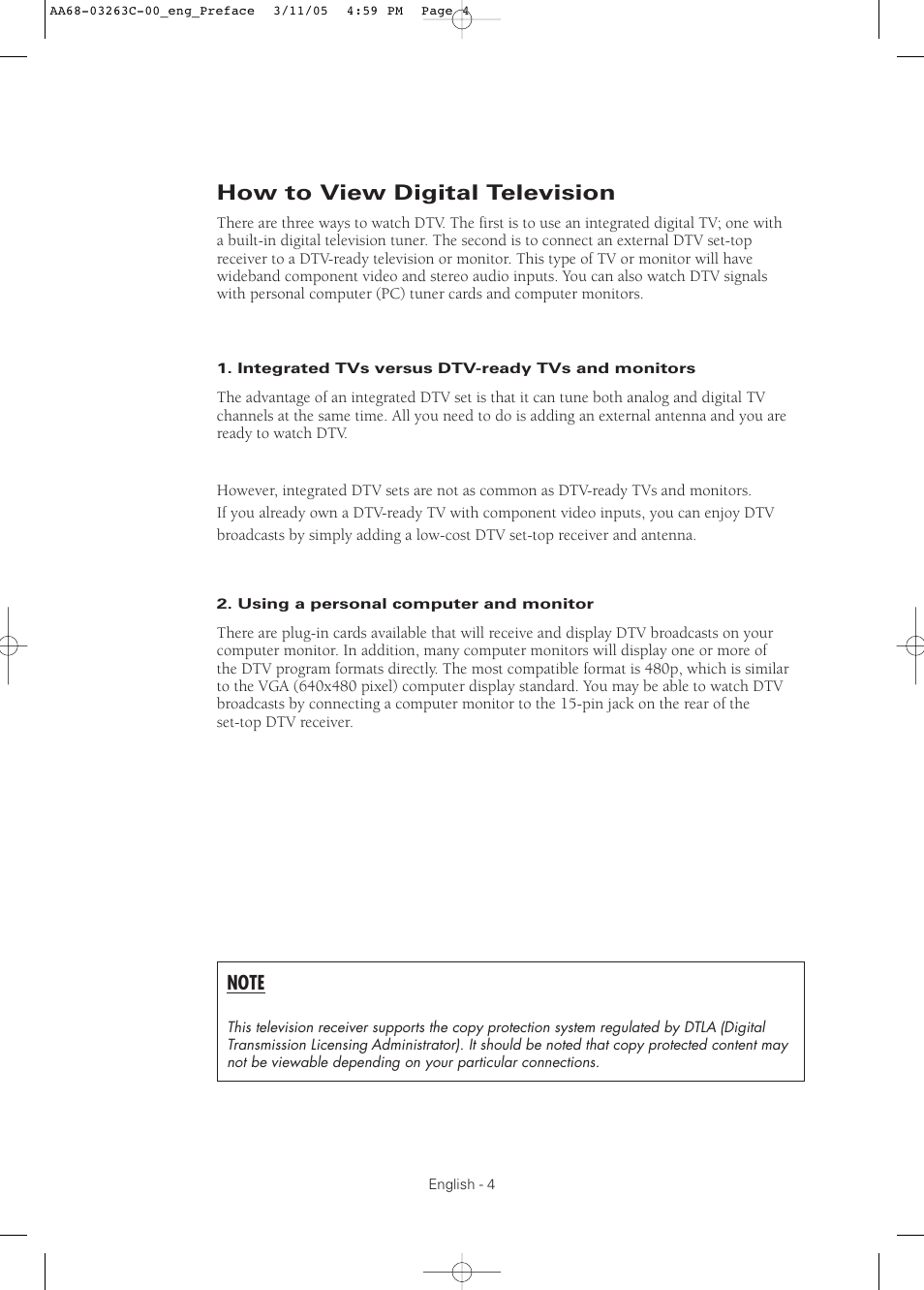 How to view digital television | Samsung DynaFlat TX R3075WH User Manual | Page 4 / 80