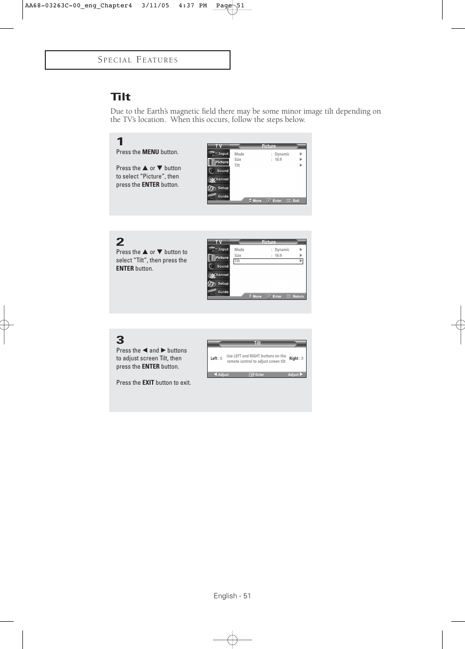 Tilt | Samsung DynaFlat TX R3075WH User Manual | Page 51 / 80