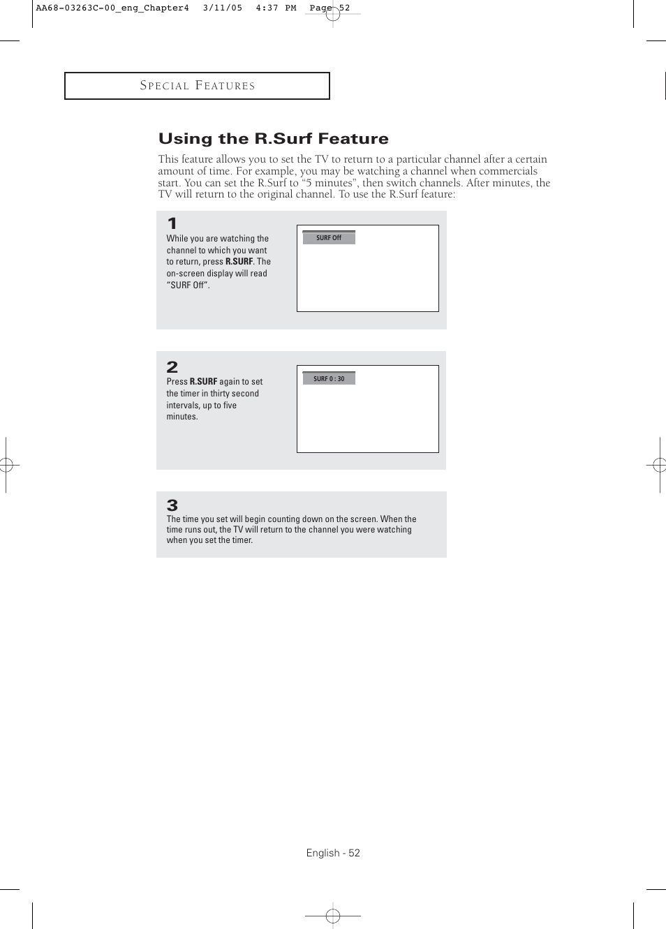 Using the r.surf feature | Samsung DynaFlat TX R3075WH User Manual | Page 52 / 80