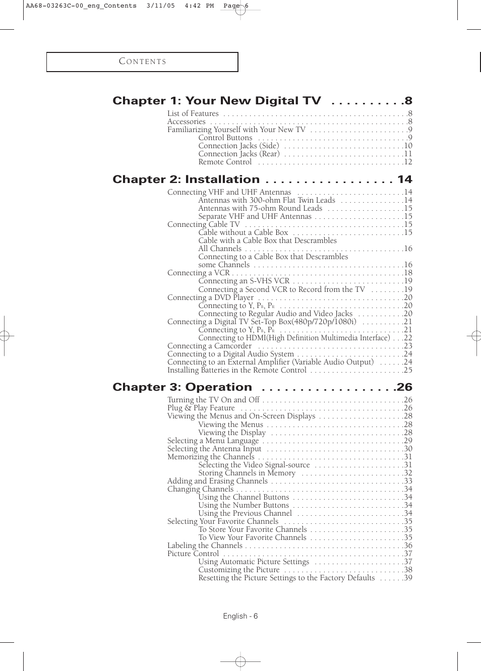 Samsung DynaFlat TX R3075WH User Manual | Page 6 / 80