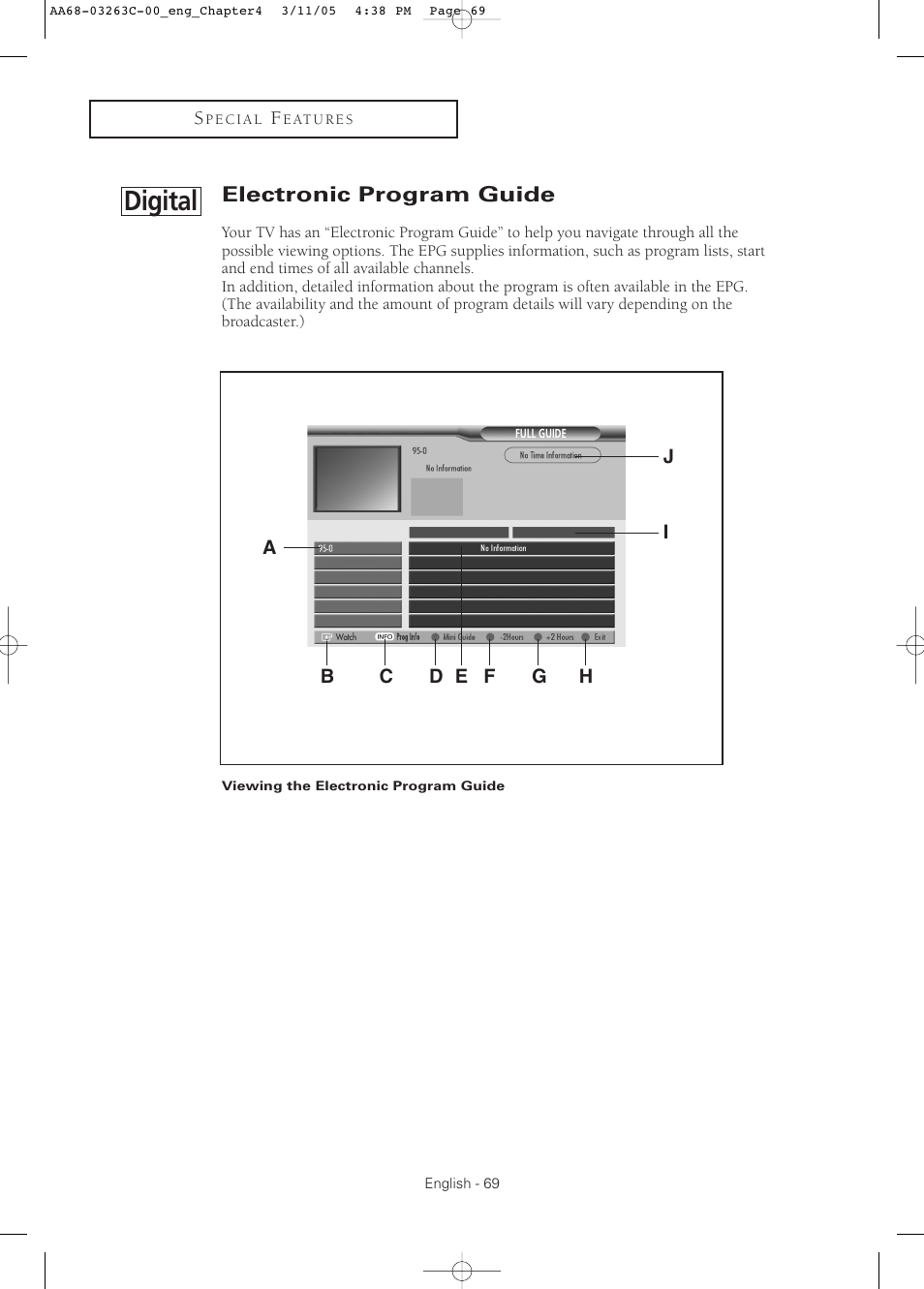 Electronic program guide, Digital | Samsung DynaFlat TX R3075WH User Manual | Page 69 / 80