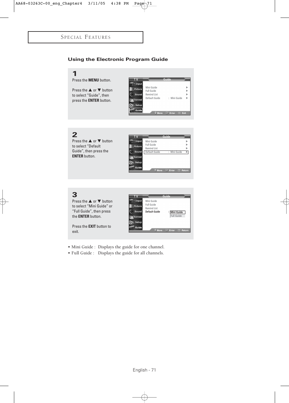 Using the electronic program guide | Samsung DynaFlat TX R3075WH User Manual | Page 71 / 80