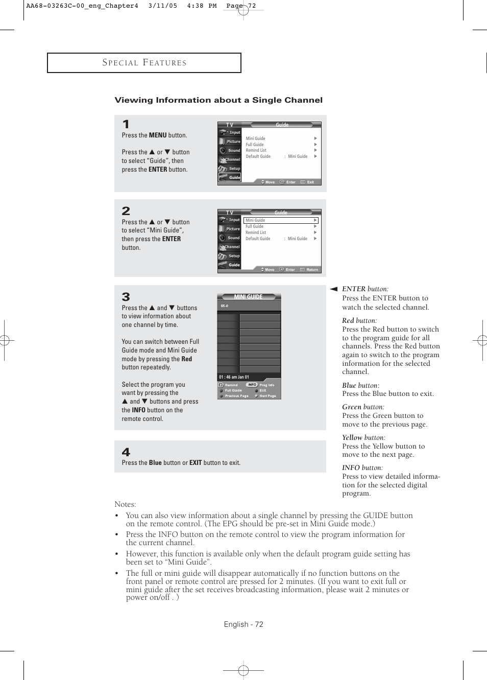 Viewing information about a single channel | Samsung DynaFlat TX R3075WH User Manual | Page 72 / 80