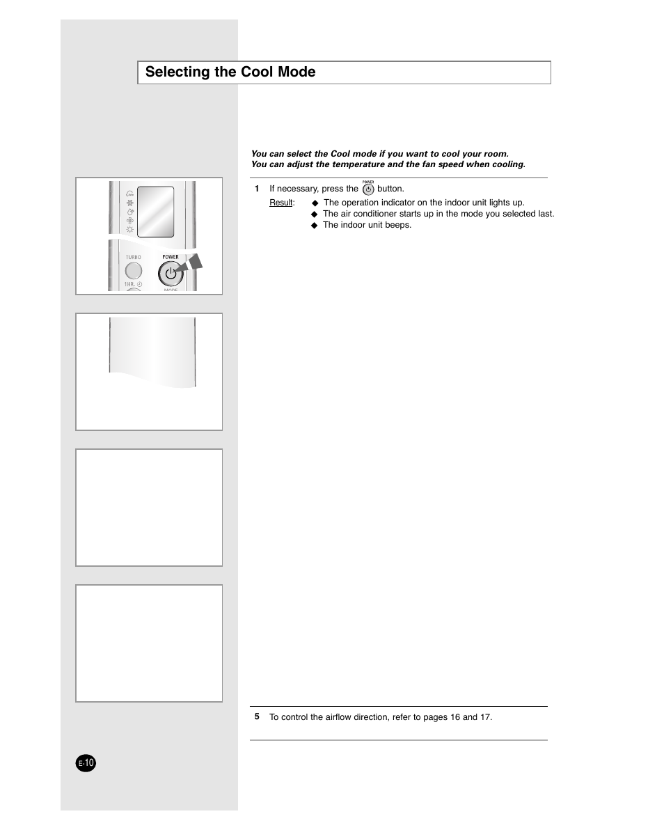 Selecting the cool mode | Samsung AQB18J6WC User Manual | Page 10 / 26