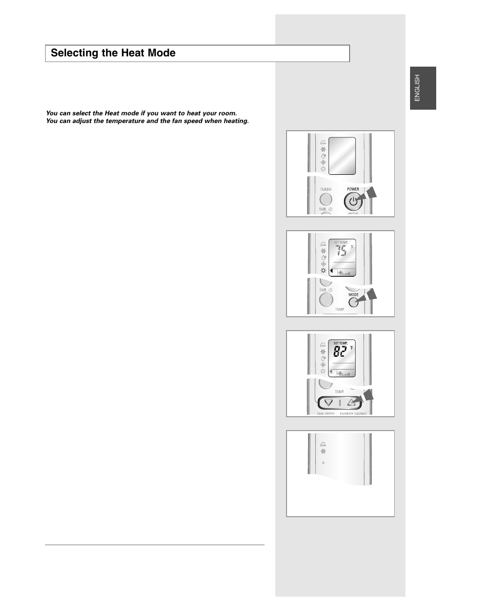 Selecting the heat mode | Samsung AQB18J6WC User Manual | Page 11 / 26