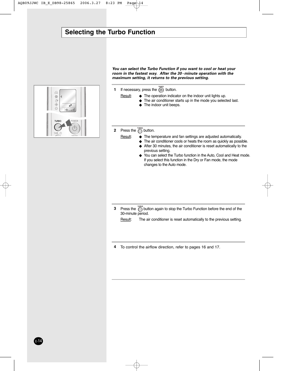 Selecting the turbo function | Samsung AQB18J6WC User Manual | Page 14 / 26