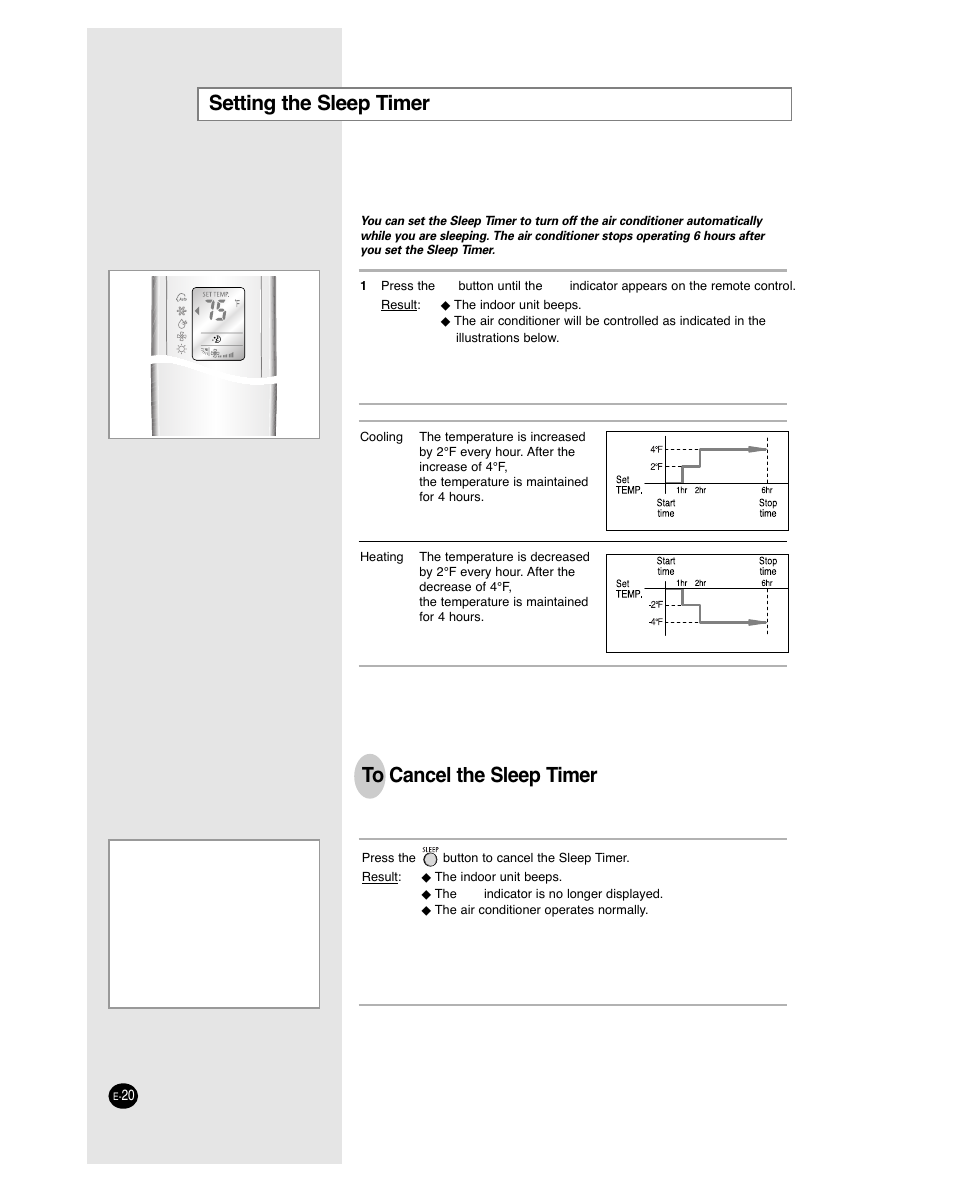 Setting the sleep timer | Samsung AQB18J6WC User Manual | Page 20 / 26