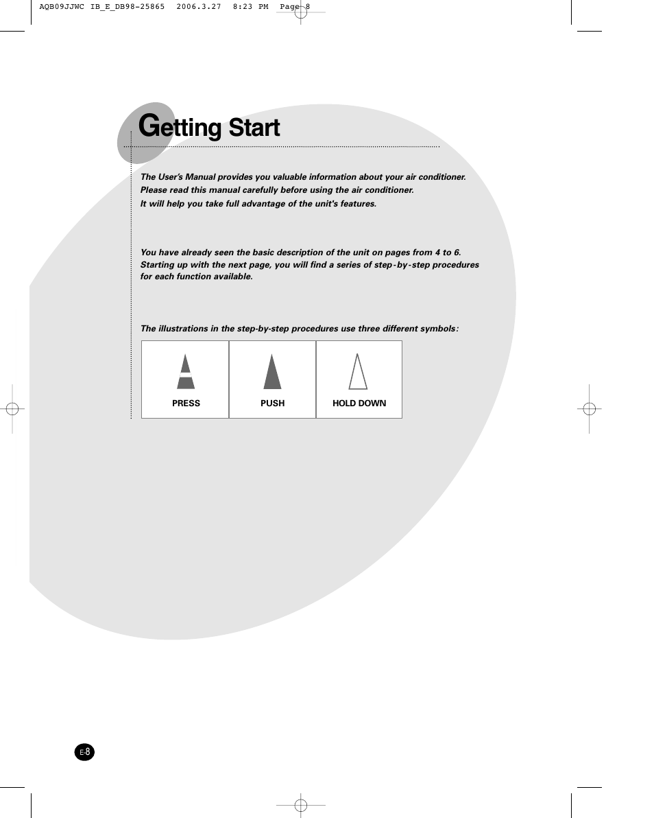 Etting start | Samsung AQB18J6WC User Manual | Page 8 / 26