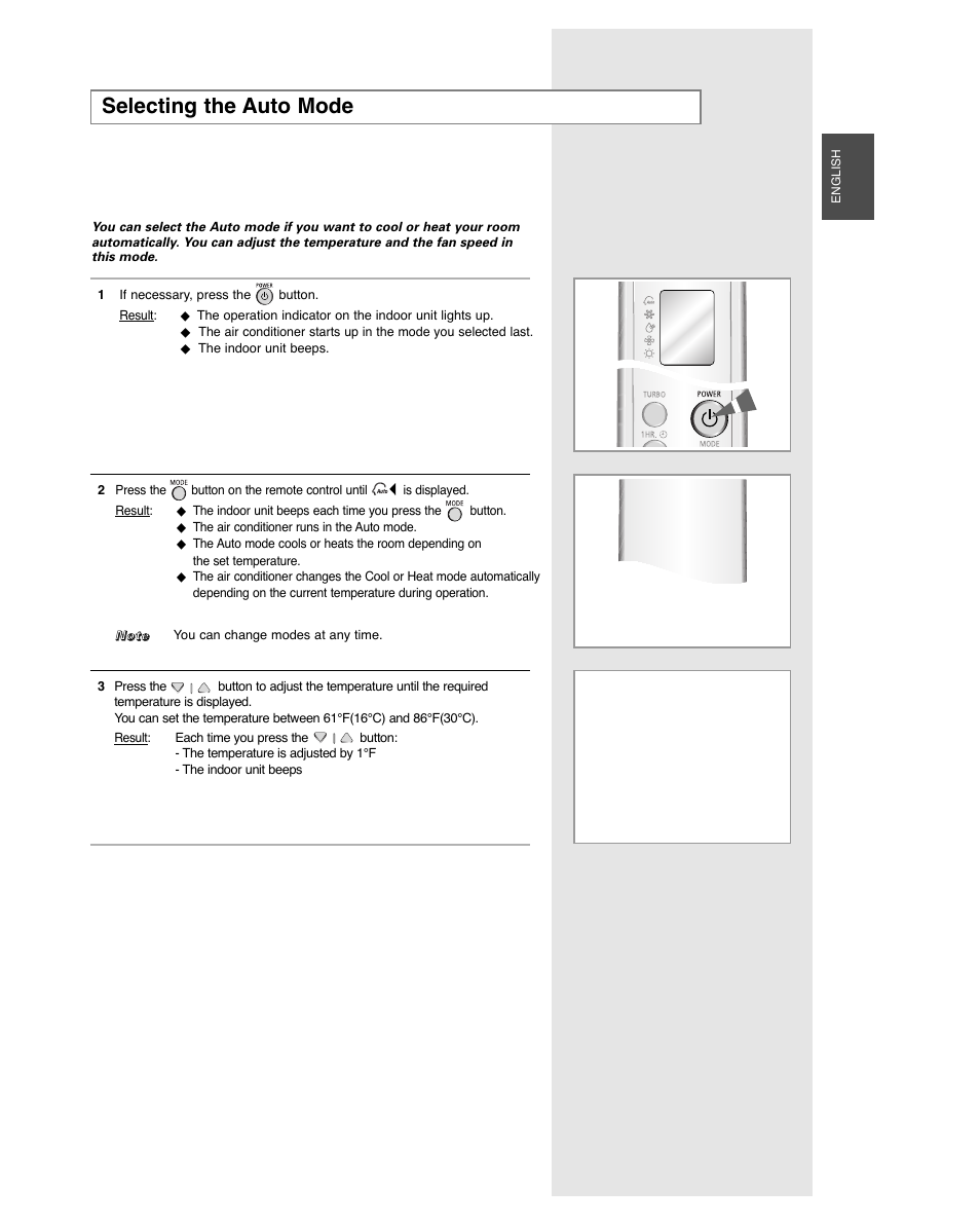 Selecting the auto mode | Samsung AQB18J6WC User Manual | Page 9 / 26