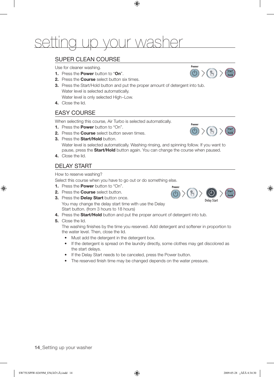 Setting up your washer | Samsung SW75USP User Manual | Page 14 / 24