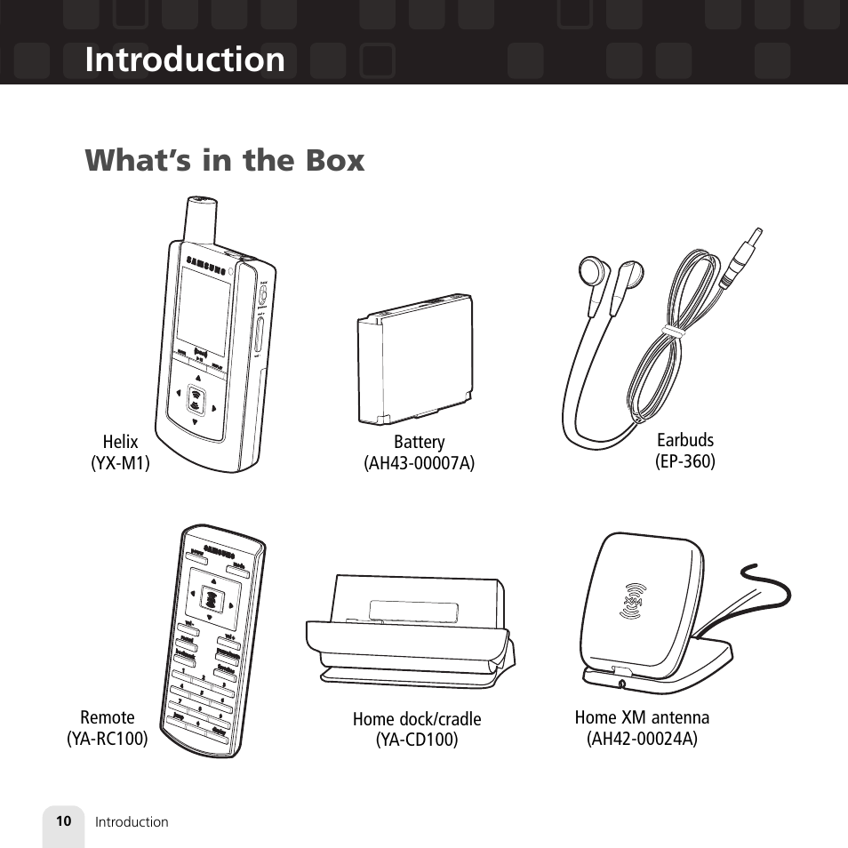 Introduction, What’s in the box | Samsung XM2go User Manual | Page 10 / 92