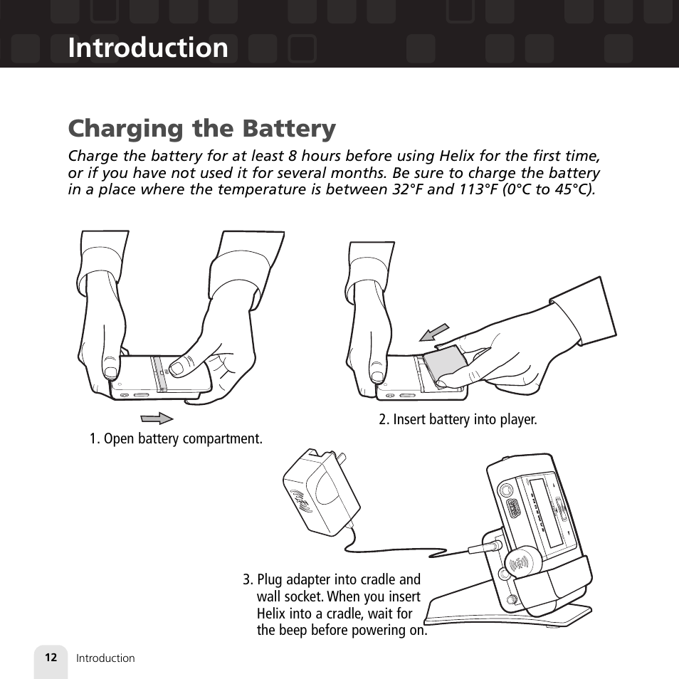 Introduction, Charging the battery | Samsung XM2go User Manual | Page 12 / 92