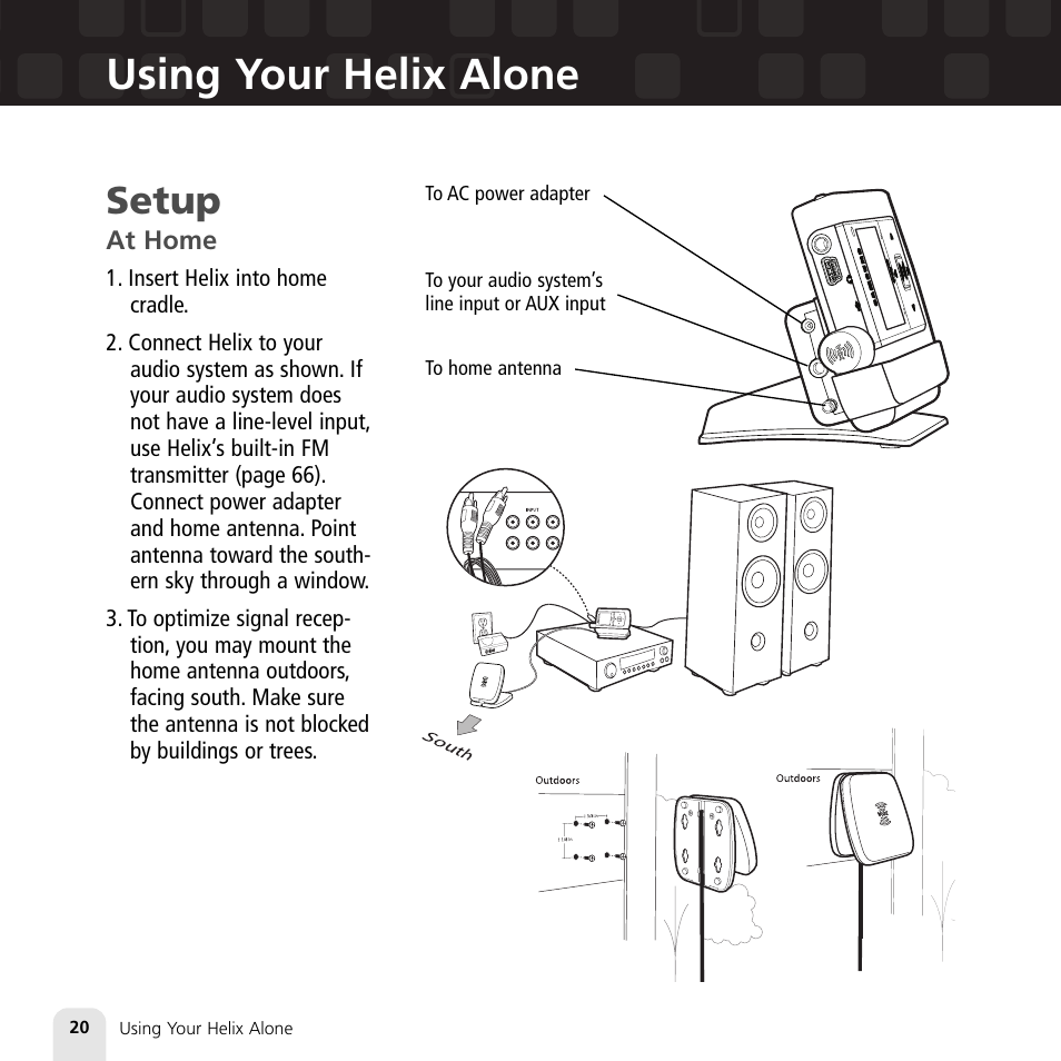 Using your helix alone, Setup, At home | Samsung XM2go User Manual | Page 20 / 92