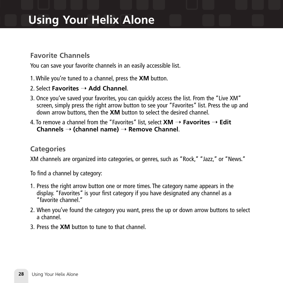 Using your helix alone | Samsung XM2go User Manual | Page 28 / 92