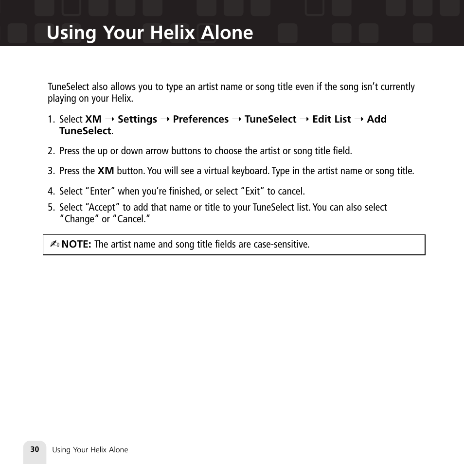 Using your helix alone | Samsung XM2go User Manual | Page 30 / 92