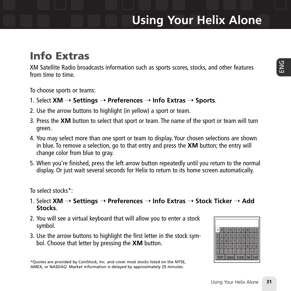 Using your helix alone, Info extras | Samsung XM2go User Manual | Page 31 / 92