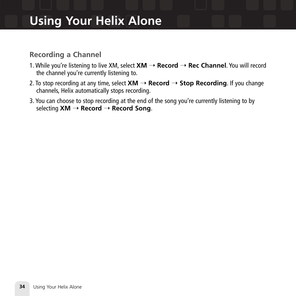 Using your helix alone | Samsung XM2go User Manual | Page 34 / 92