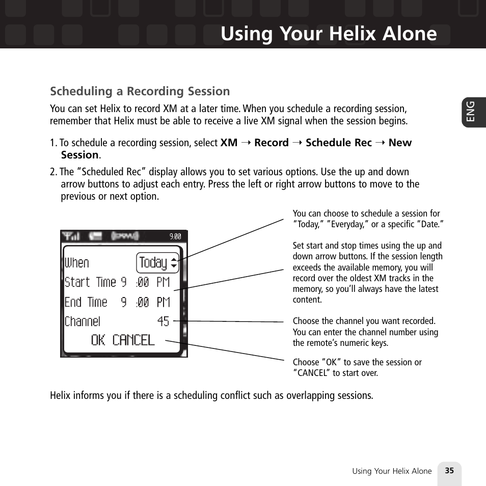 Using your helix alone | Samsung XM2go User Manual | Page 35 / 92