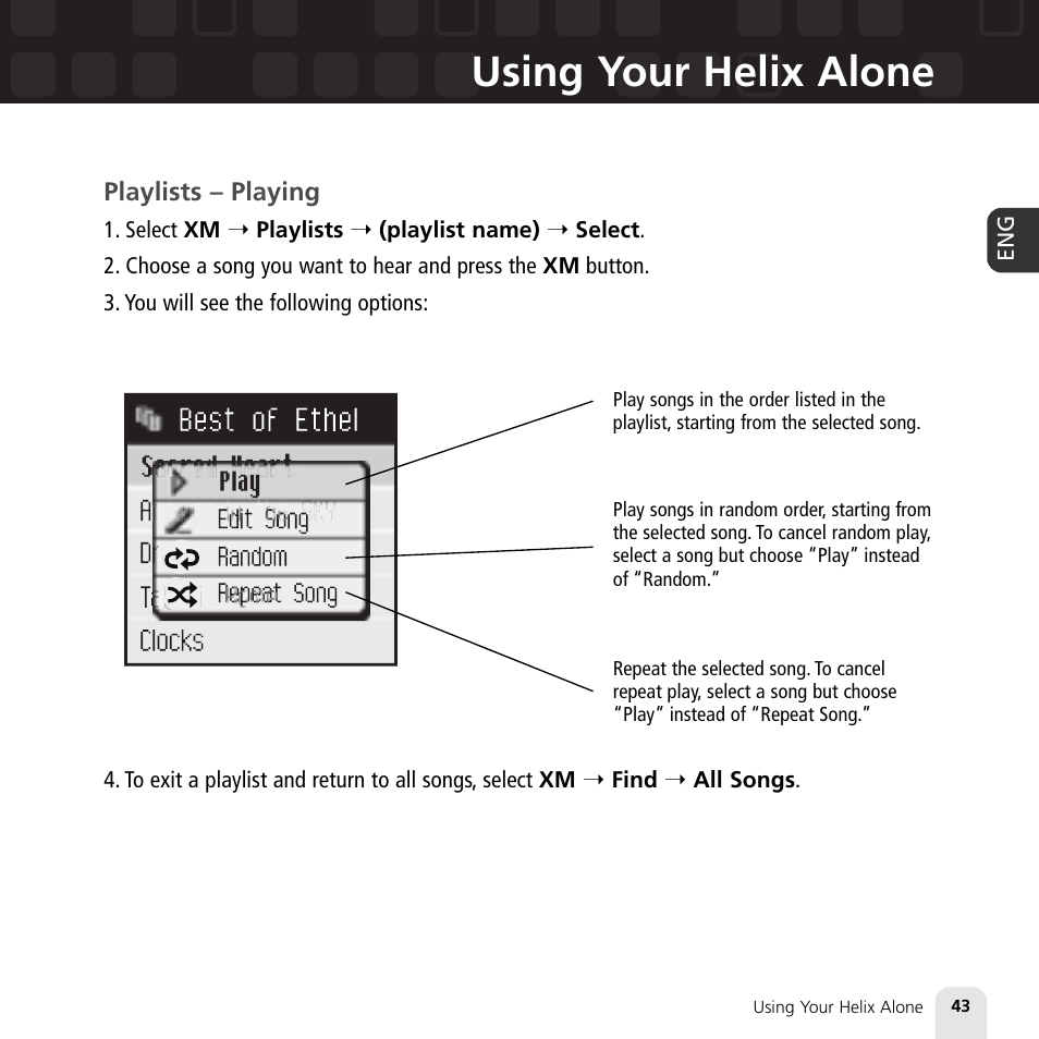 Using your helix alone | Samsung XM2go User Manual | Page 43 / 92