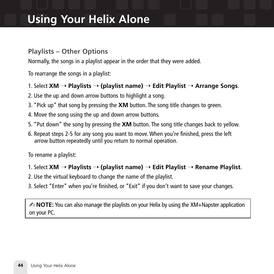 Using your helix alone | Samsung XM2go User Manual | Page 44 / 92