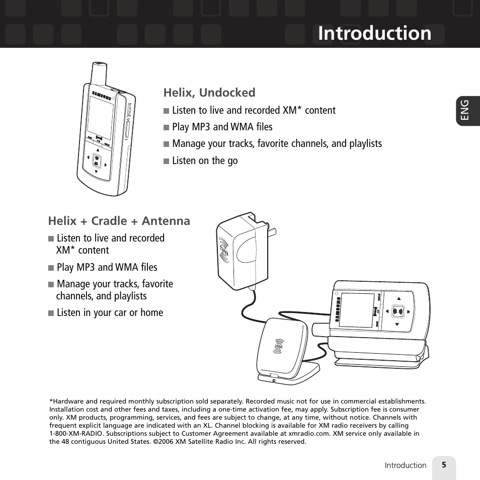 Introduction, Helix, undocked, Helix + cradle + antenna | Samsung XM2go User Manual | Page 5 / 92