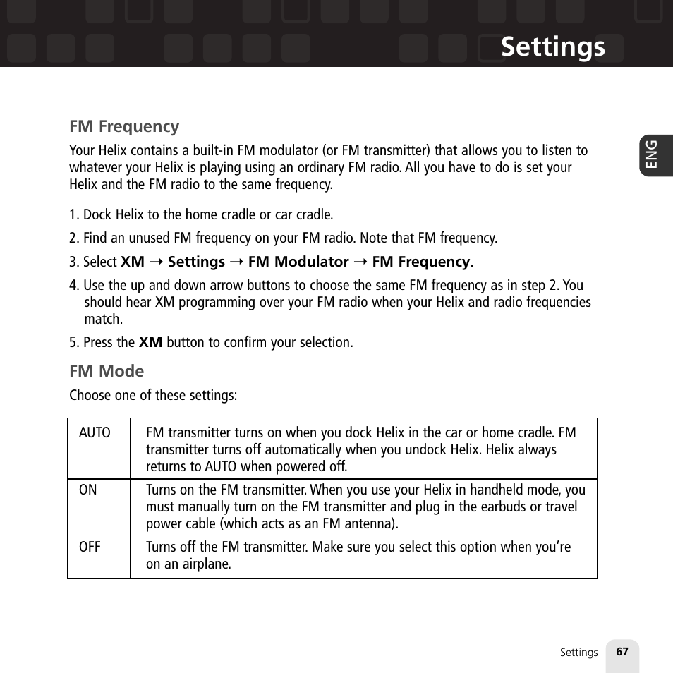 Settings | Samsung XM2go User Manual | Page 67 / 92