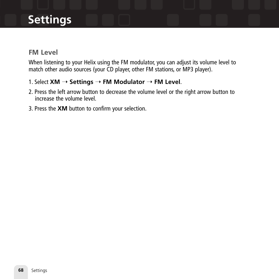 Settings | Samsung XM2go User Manual | Page 68 / 92