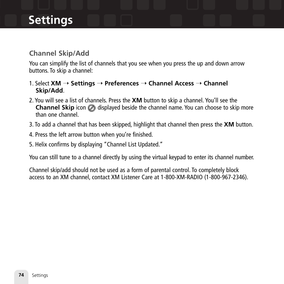 Settings | Samsung XM2go User Manual | Page 74 / 92