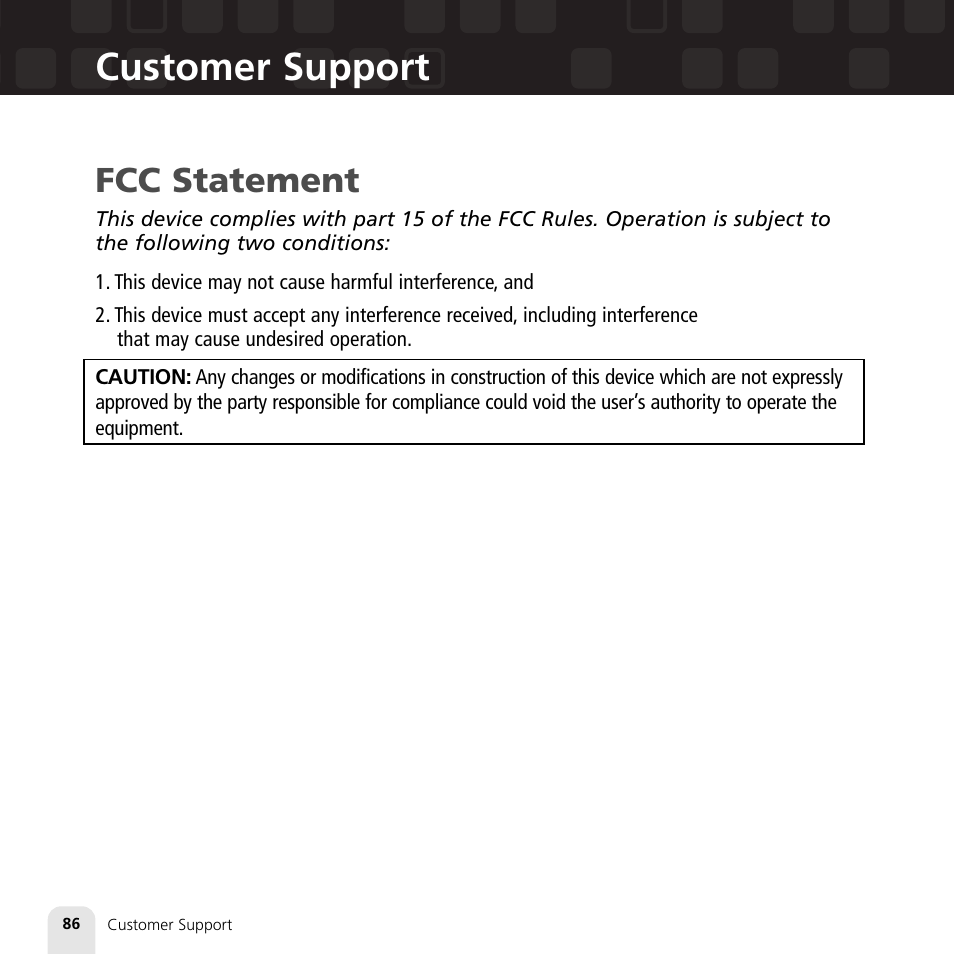 Customer support, Fcc statement | Samsung XM2go User Manual | Page 86 / 92