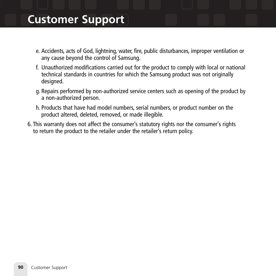 Customer support | Samsung XM2go User Manual | Page 90 / 92