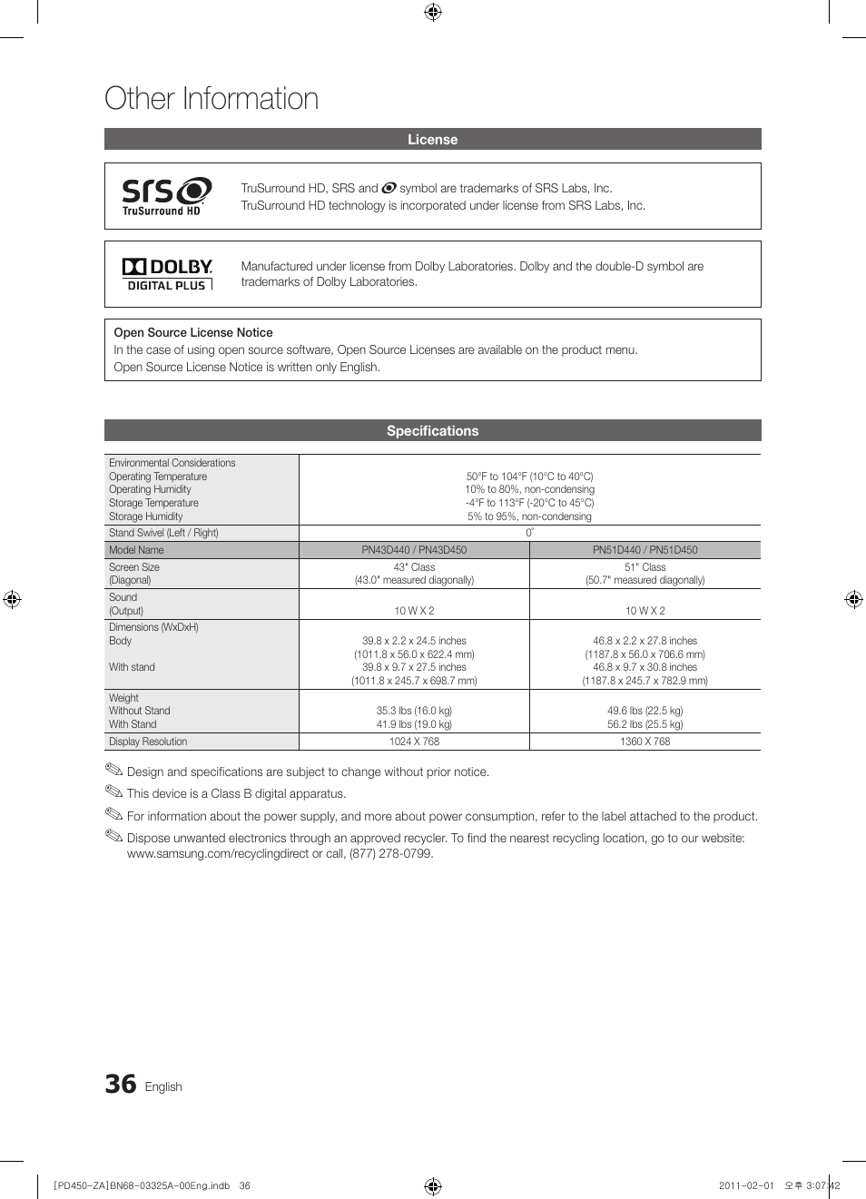 Other information | Samsung 440 User Manual | Page 36 / 38
