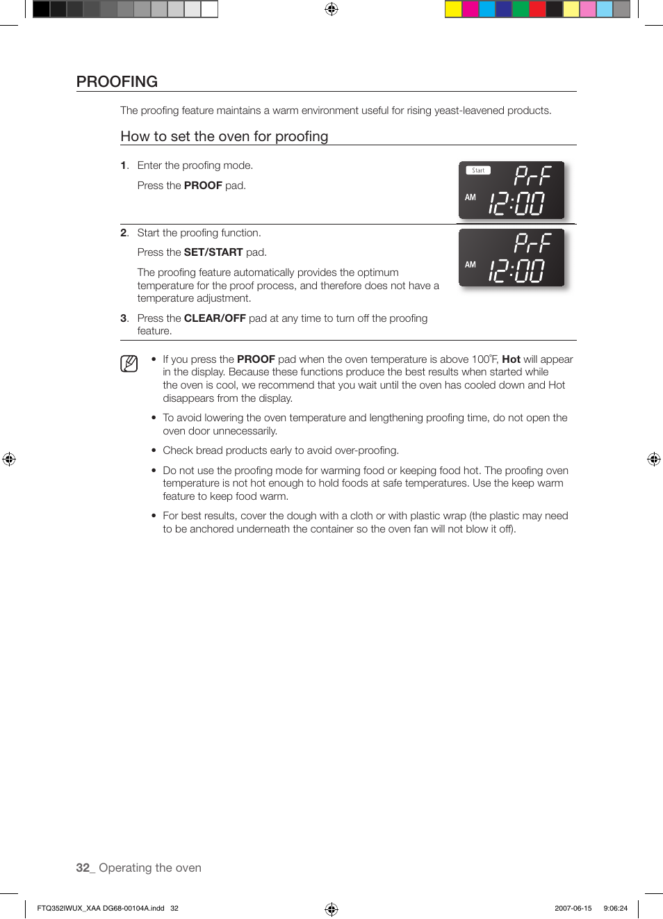 Proofing, How to set the oven for proofi ng | Samsung FTQ352IWUX User Manual | Page 32 / 56