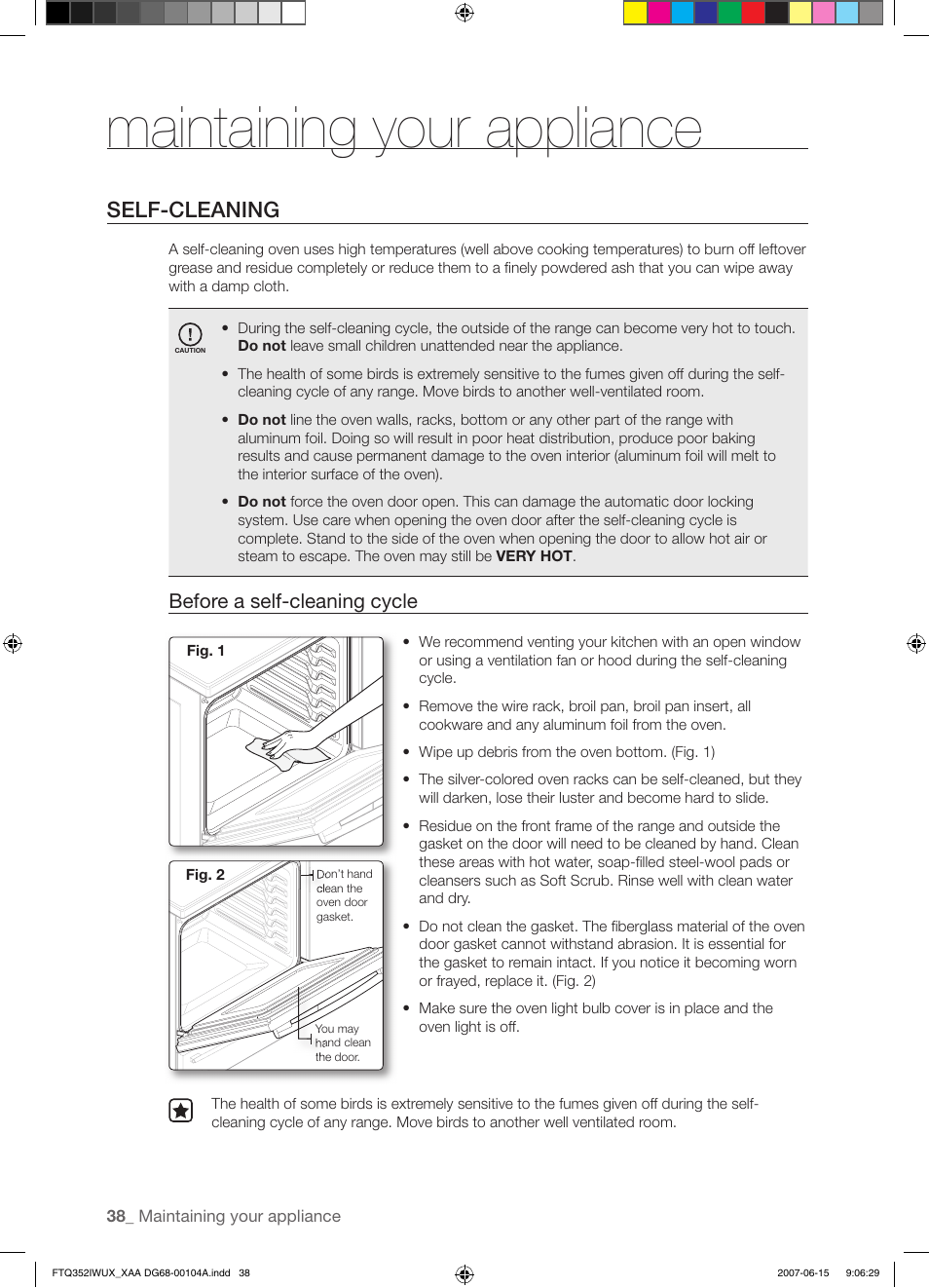 Maintaining your appliance, Self-cleaning, Before a self-cleaning cycle | Samsung FTQ352IWUX User Manual | Page 38 / 56