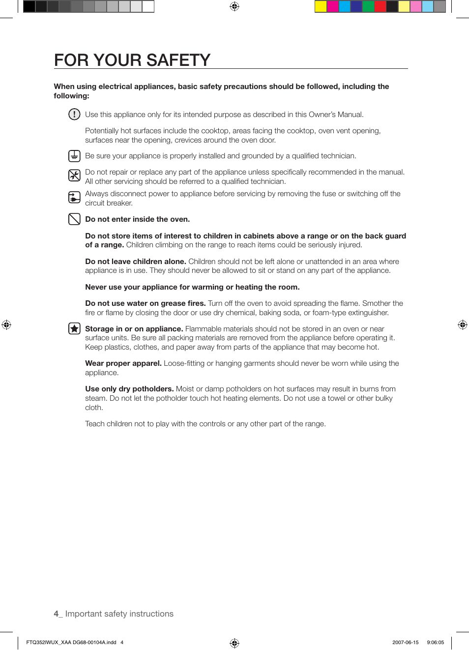 For your safety | Samsung FTQ352IWUX User Manual | Page 4 / 56