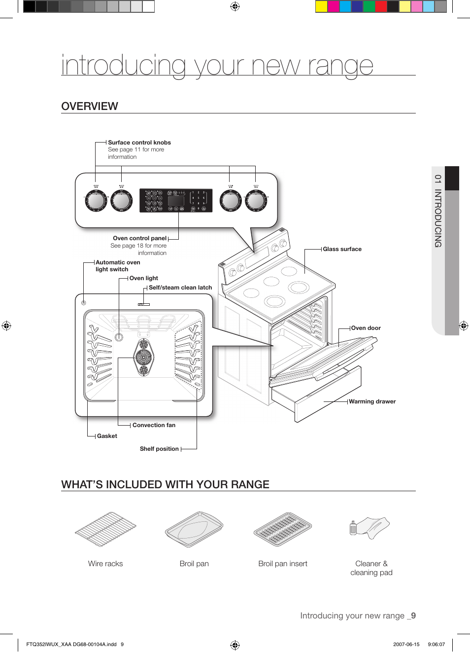 Introducing your new range, Overview what’s included with your range | Samsung FTQ352IWUX User Manual | Page 9 / 56