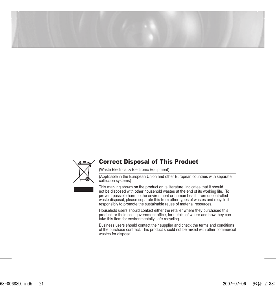 Correct disposal of this product | Samsung SCC-5395 User Manual | Page 21 / 22